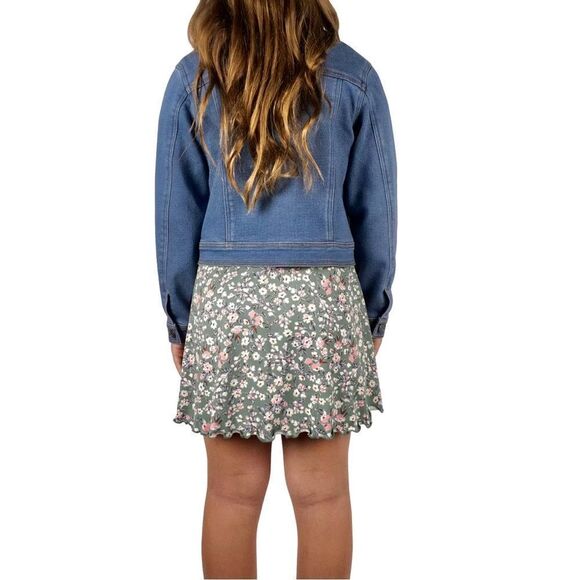 Zunie Girl Match Set Denim Jacket and Sage Flower dress Sz L 10/12 - Picture 5 of 14